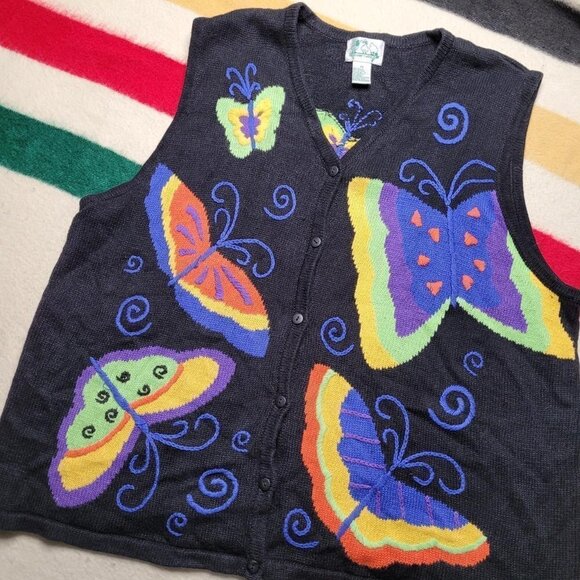 Vintage 80s Knit Butterfly Vest - Picture 3 of 5
